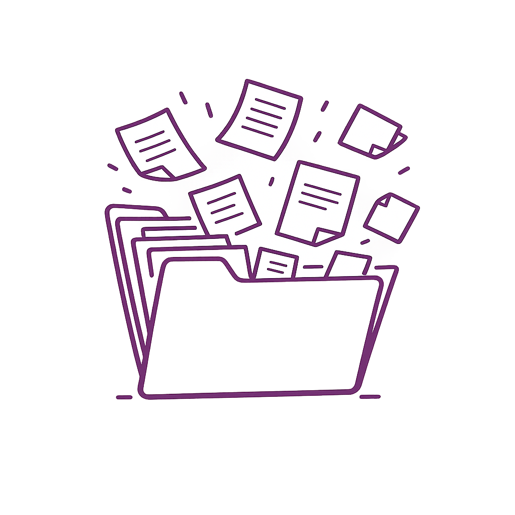 Ilustración de una carpeta con documentos dispersos